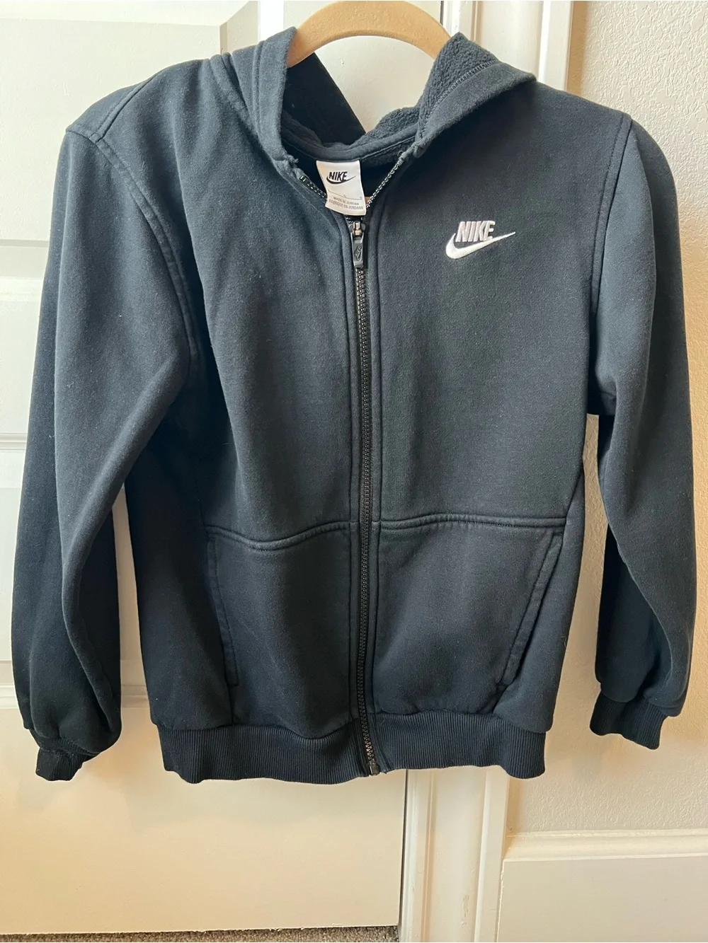 Nike Black Full-Zip Kids Hoodie with White Logo